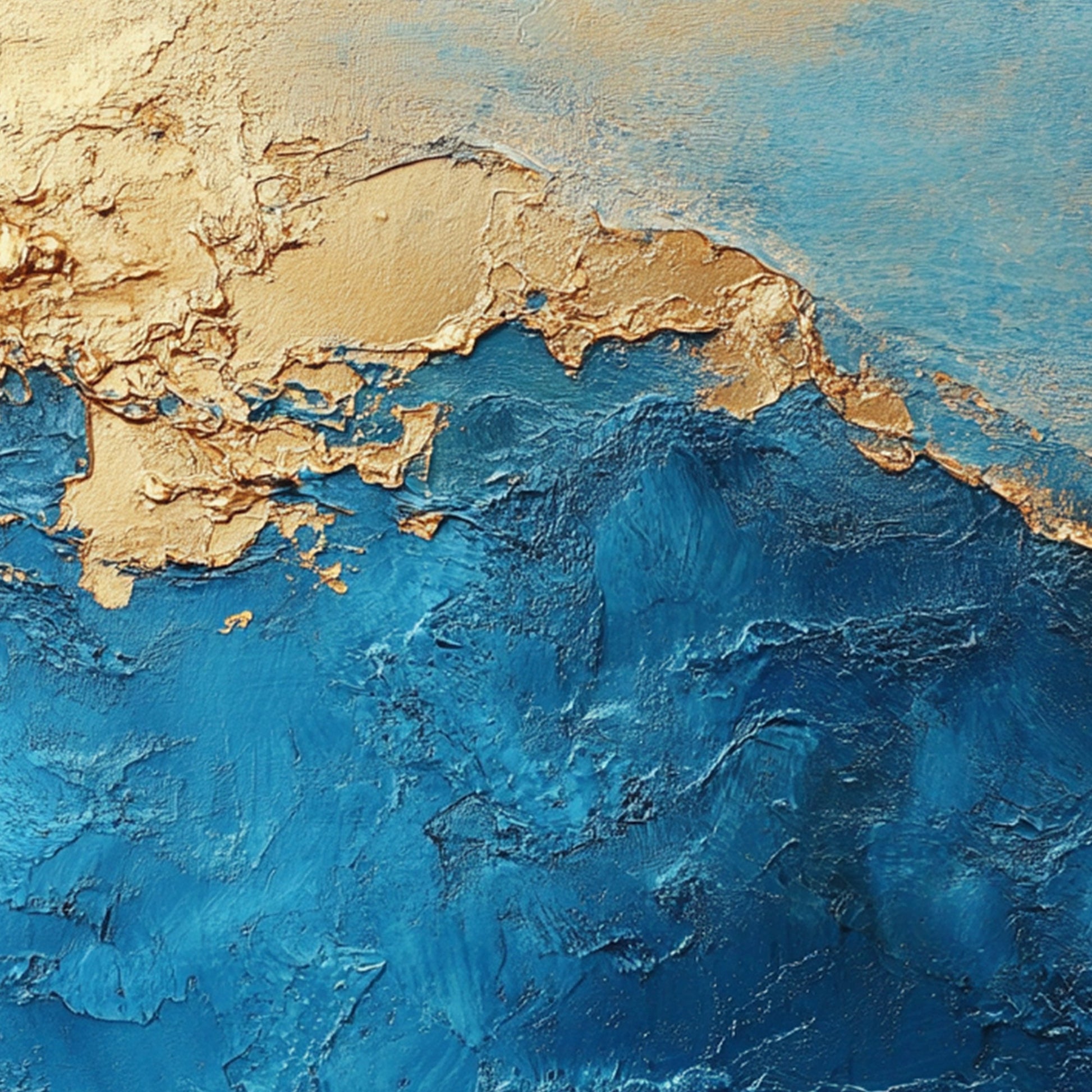 Abstract Gold Leaf Oil Painting on Canvas, Blue Wall Art – Blue and Gold Botanical Leaf Wall Art | Abstract Oil Painting, vie