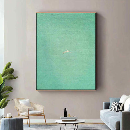 Sea Green Swimmer Wall Art Minimalist Ocean Canvas Painting for Coastal Spa Bathroom Decor