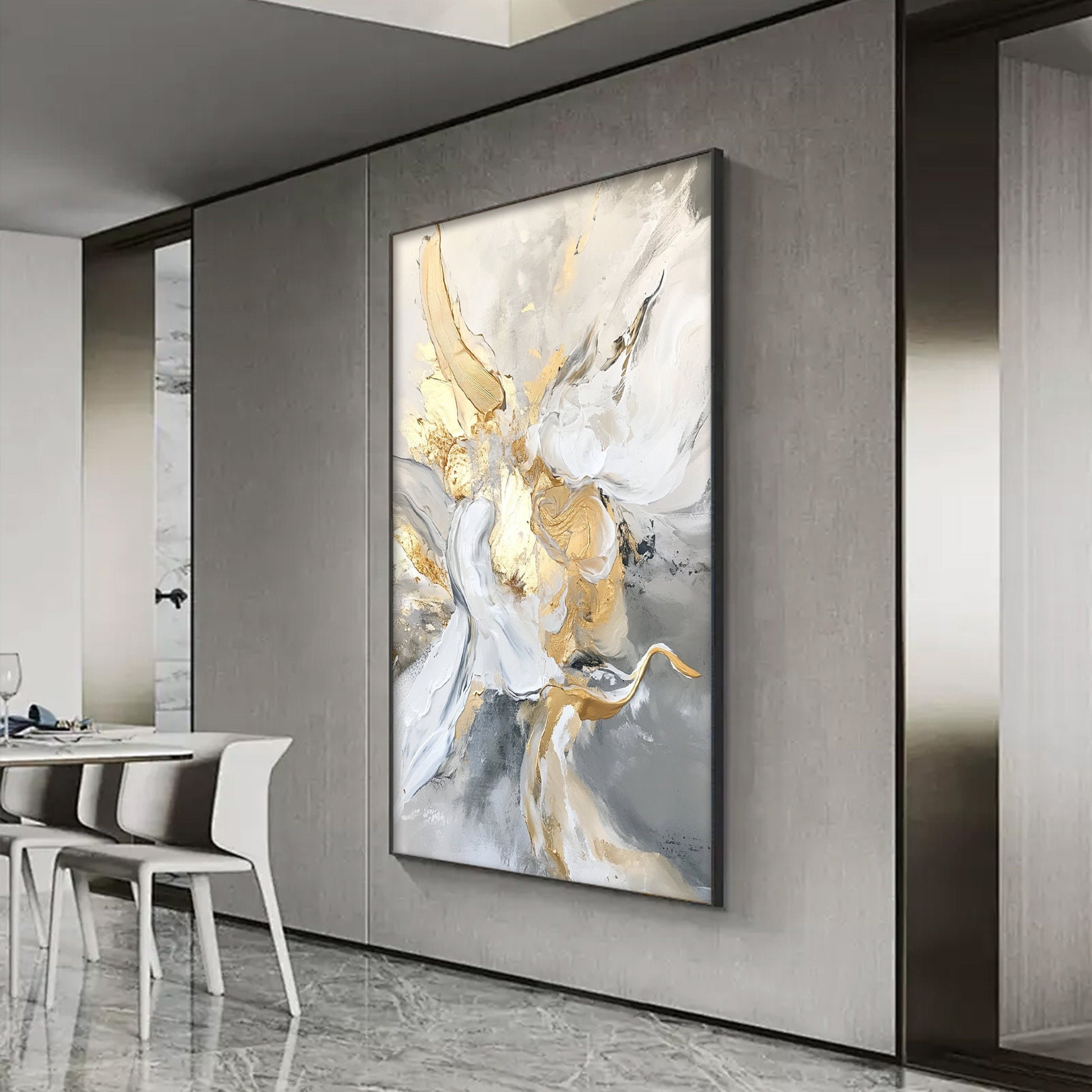 Hand-Painted Abstract Oil Painting – Gold and Grey Abstract Wall Art | Hand-Painted Oil Painting, view 2
