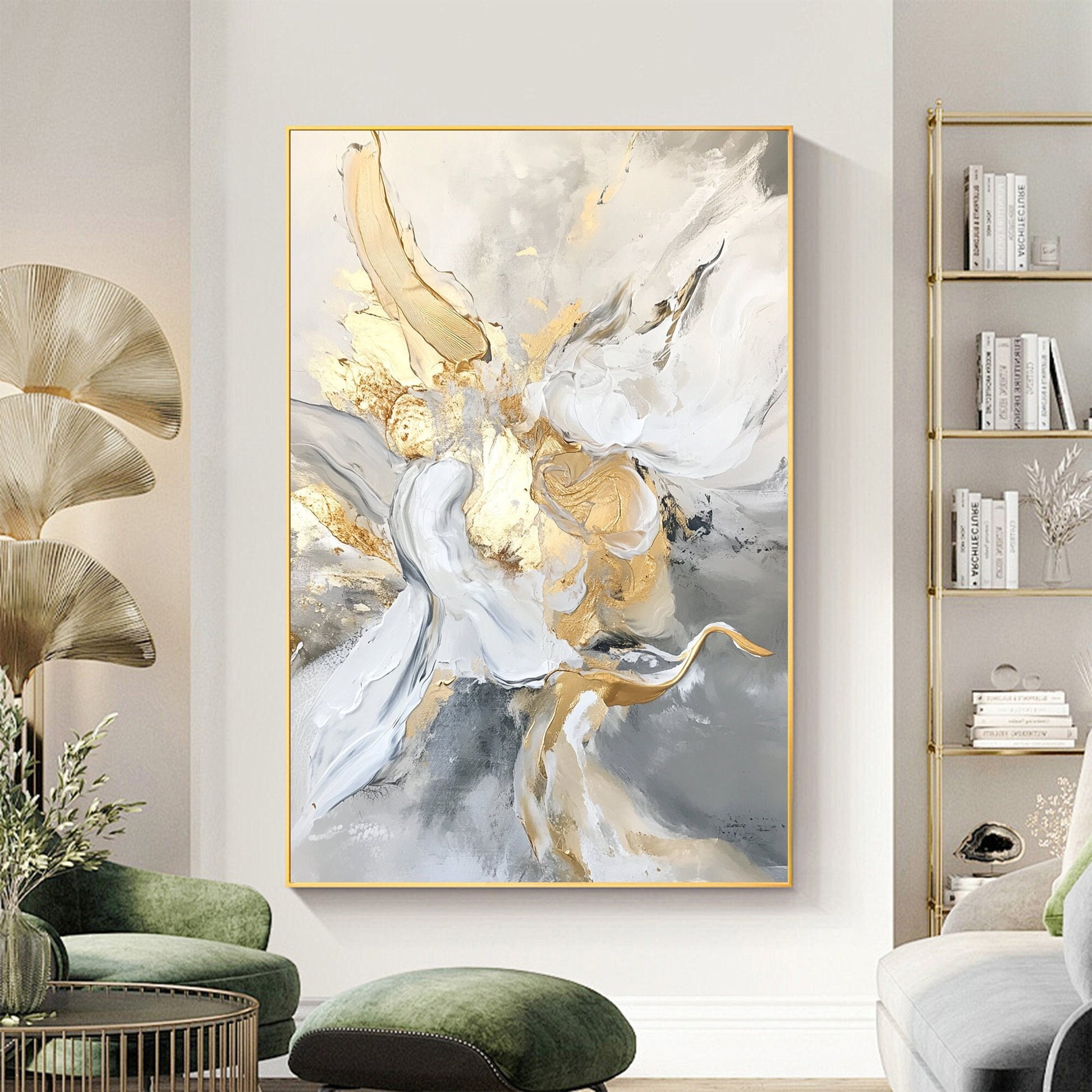 Hand-Painted Abstract Oil Painting – Gold and Grey Abstract Wall Art | Hand-Painted Oil Painting, view 1
