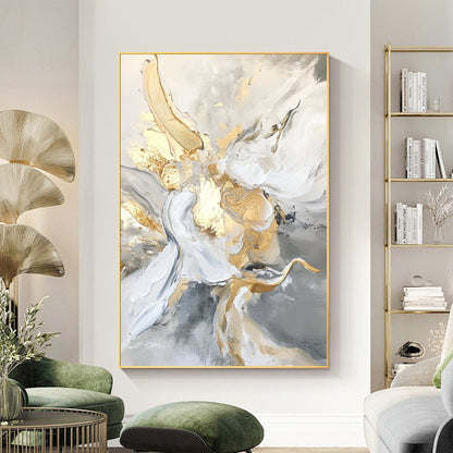 Hand-Painted Abstract Oil Painting – Gold and Grey Abstract Wall Art | Hand-Painted Oil Painting, view 1