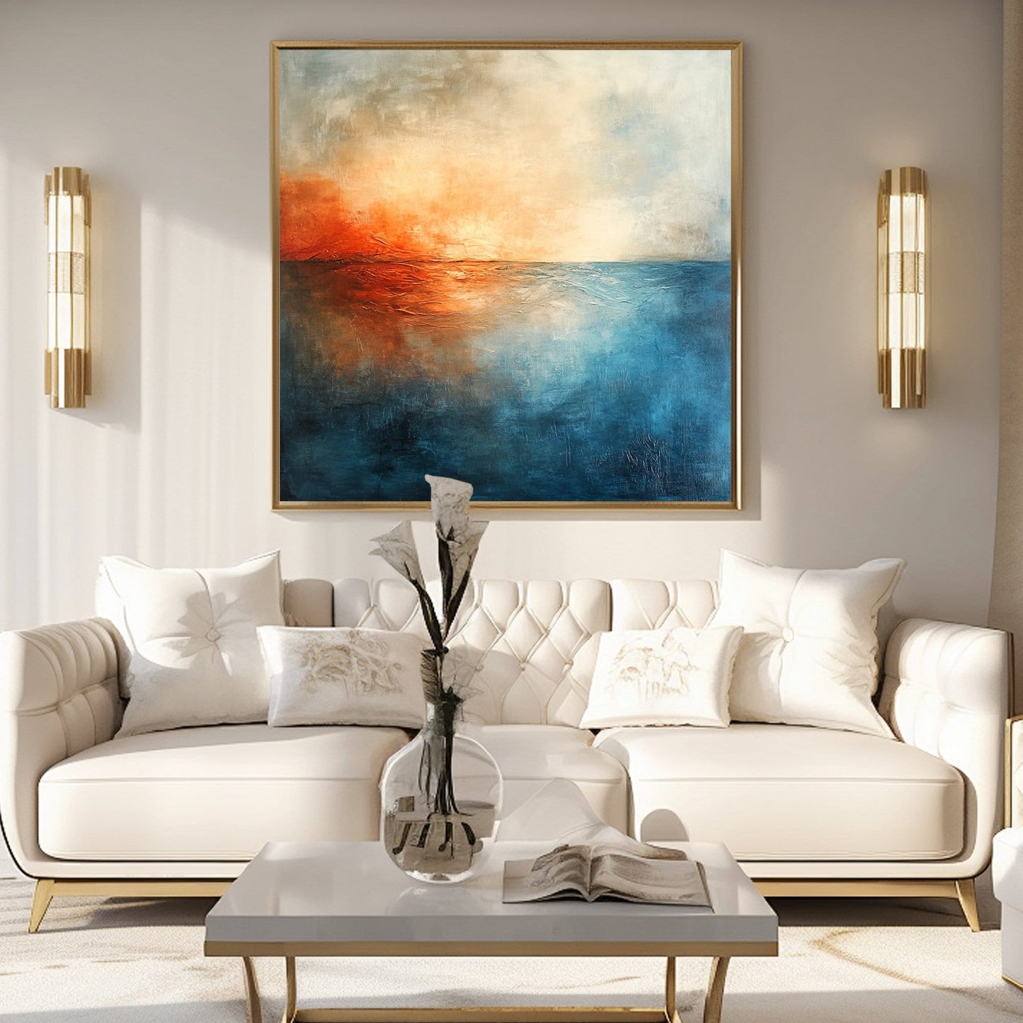 Blue and Orange Sunset Abstract Wall Art