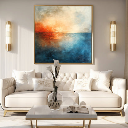 Blue and Orange Sunset Abstract Wall Art