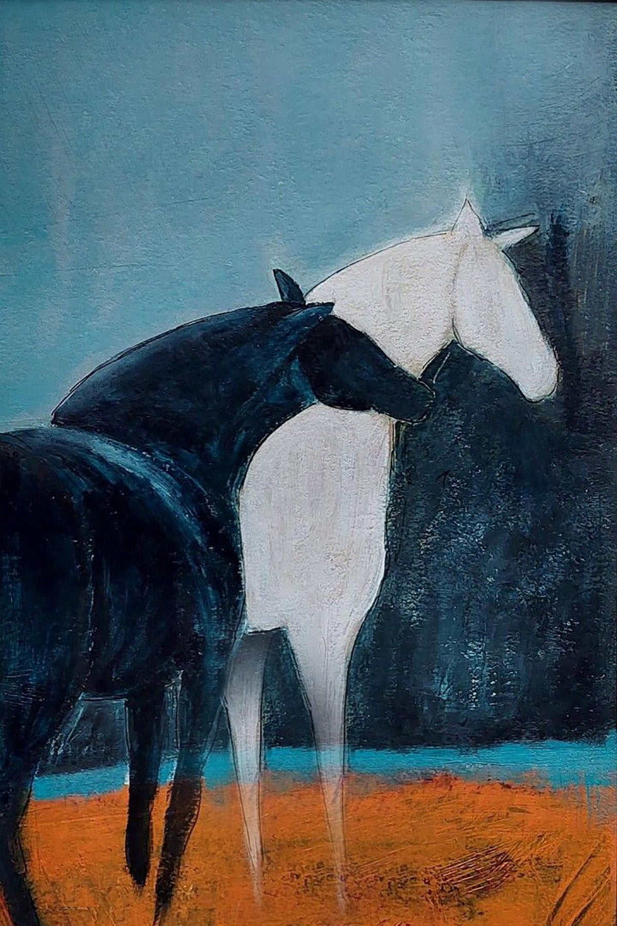 Abstract Black and White Horse Oil Painting on Canvas, Large Original Horses Canvas Wall Art, Modern Animal Wall Art for Living Room Bedroom