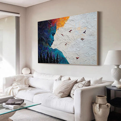 Impasto Woman Portrait Painting, Textured Nature Art, 3D Canvas Wall Decor – Female Figure Portrait Wall Art | Impasto Hand-P