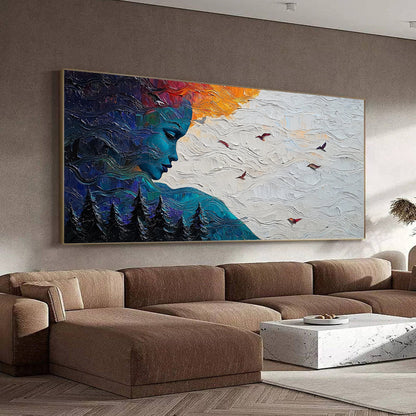 Impasto Woman Portrait Painting, Textured Nature Art, 3D Canvas Wall Decor – Female Figure Portrait Wall Art | Impasto Hand-P