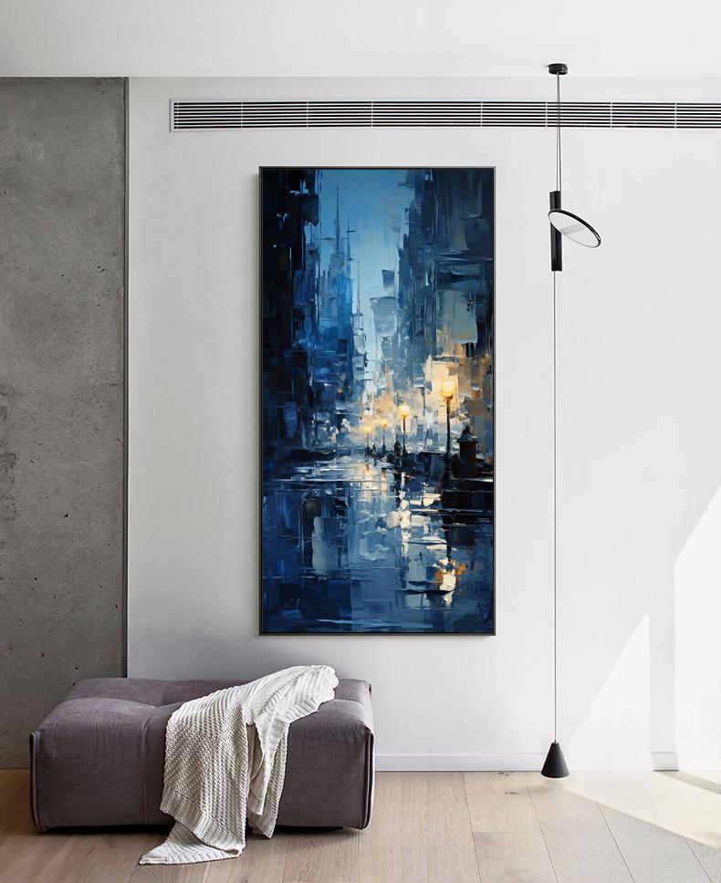 Abstract Cityscape Canvas Wall Art, Large Original Streetscape Oil Painting on Canvas, Modern Textured Wall Art for Living Room, Home Décor
