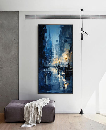 Abstract Cityscape Canvas Wall Art, Large Original Streetscape Oil Painting on Canvas, Modern Textured Wall Art for Living Room, Home Décor