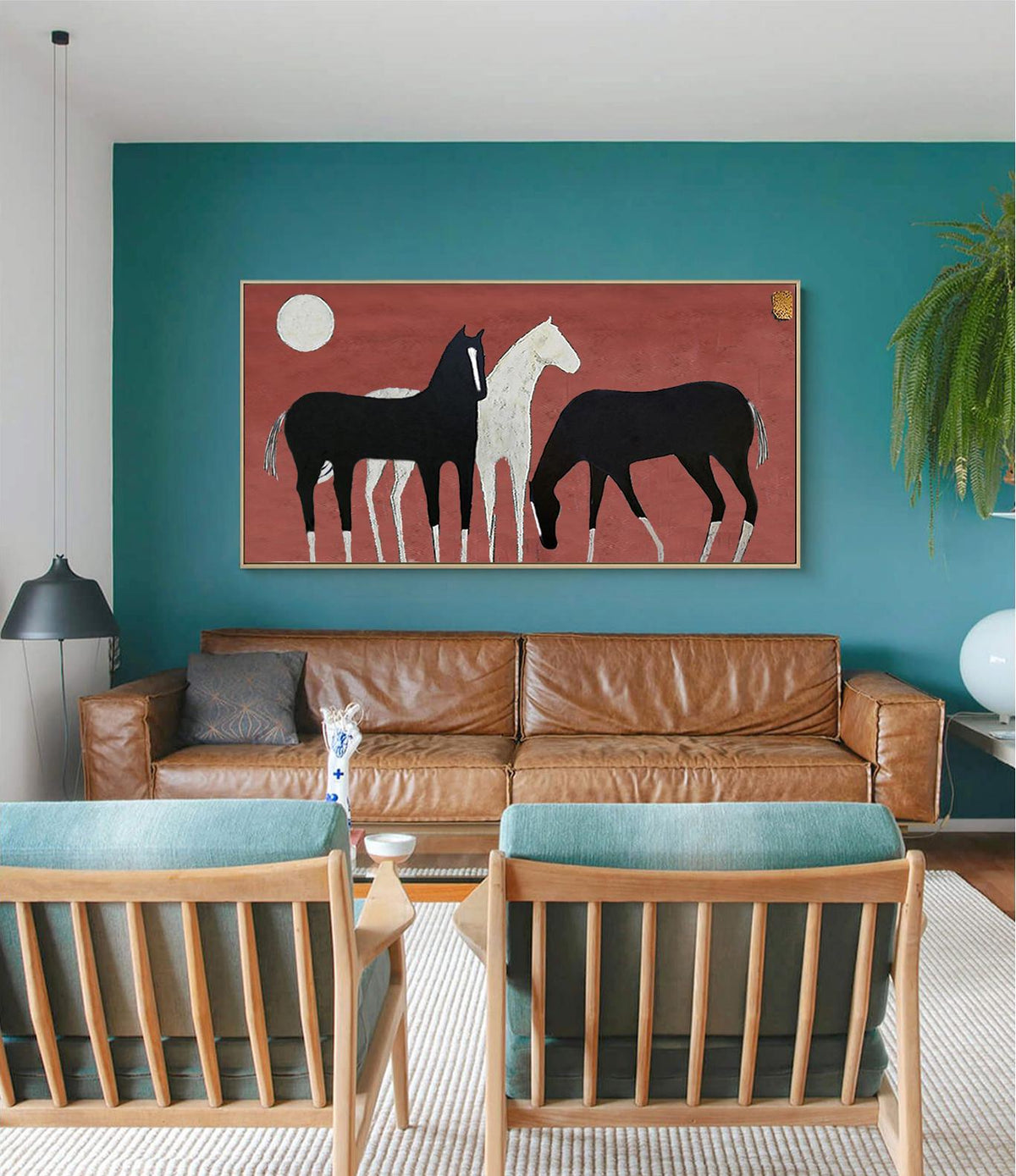 Abstract Black and White Horses Oil Painting on Canvas, Large Original Horse Canvas Wall Art, Modern Animal Wall Art for Living Room Bedroom