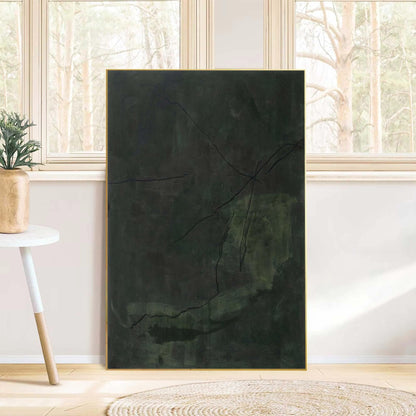 Large Dark Green Abstract Wall Art Wabi Sabi Canvas Painting for Living Room Decor