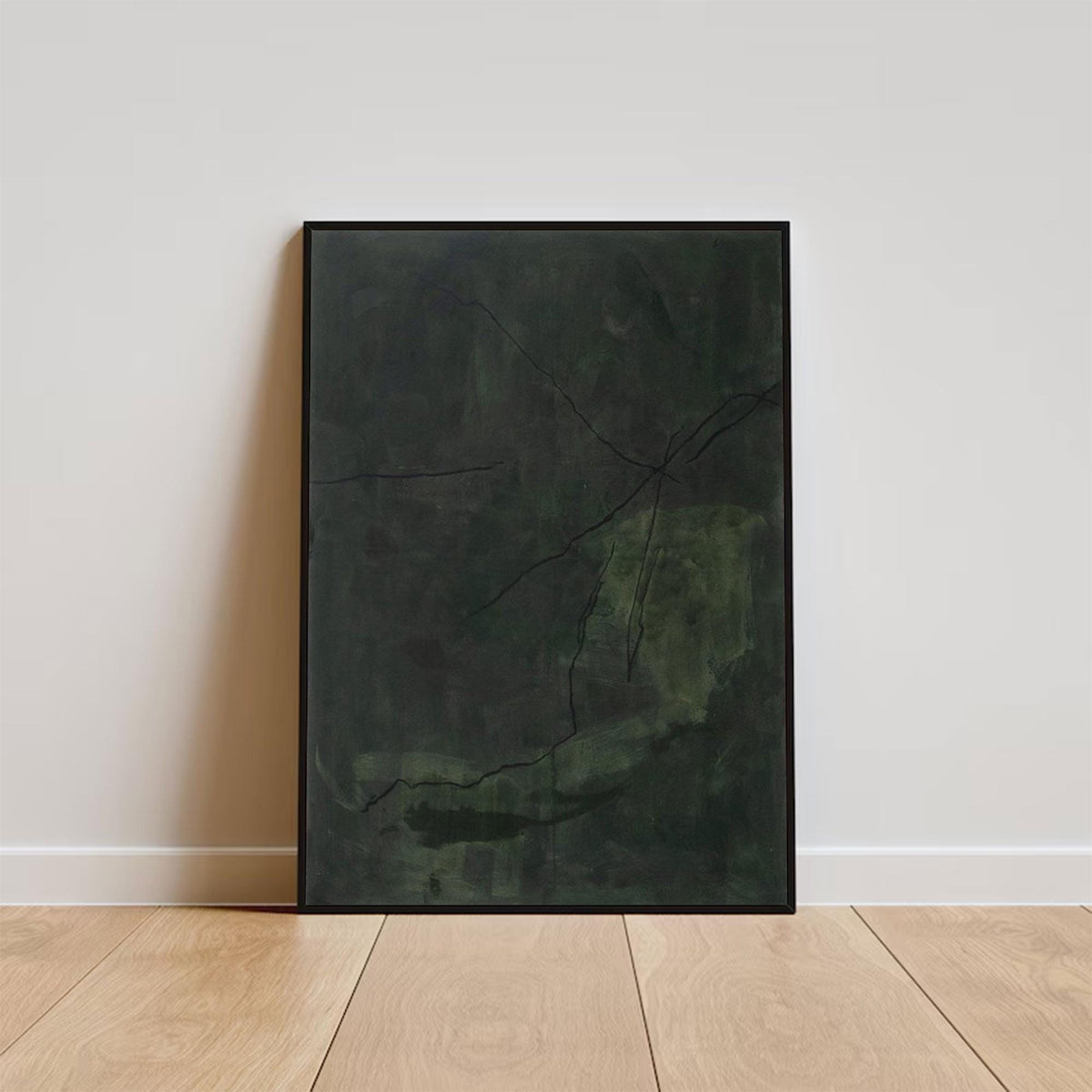 Large Dark Green Abstract Wall Art Wabi Sabi Canvas Painting for Living Room Decor