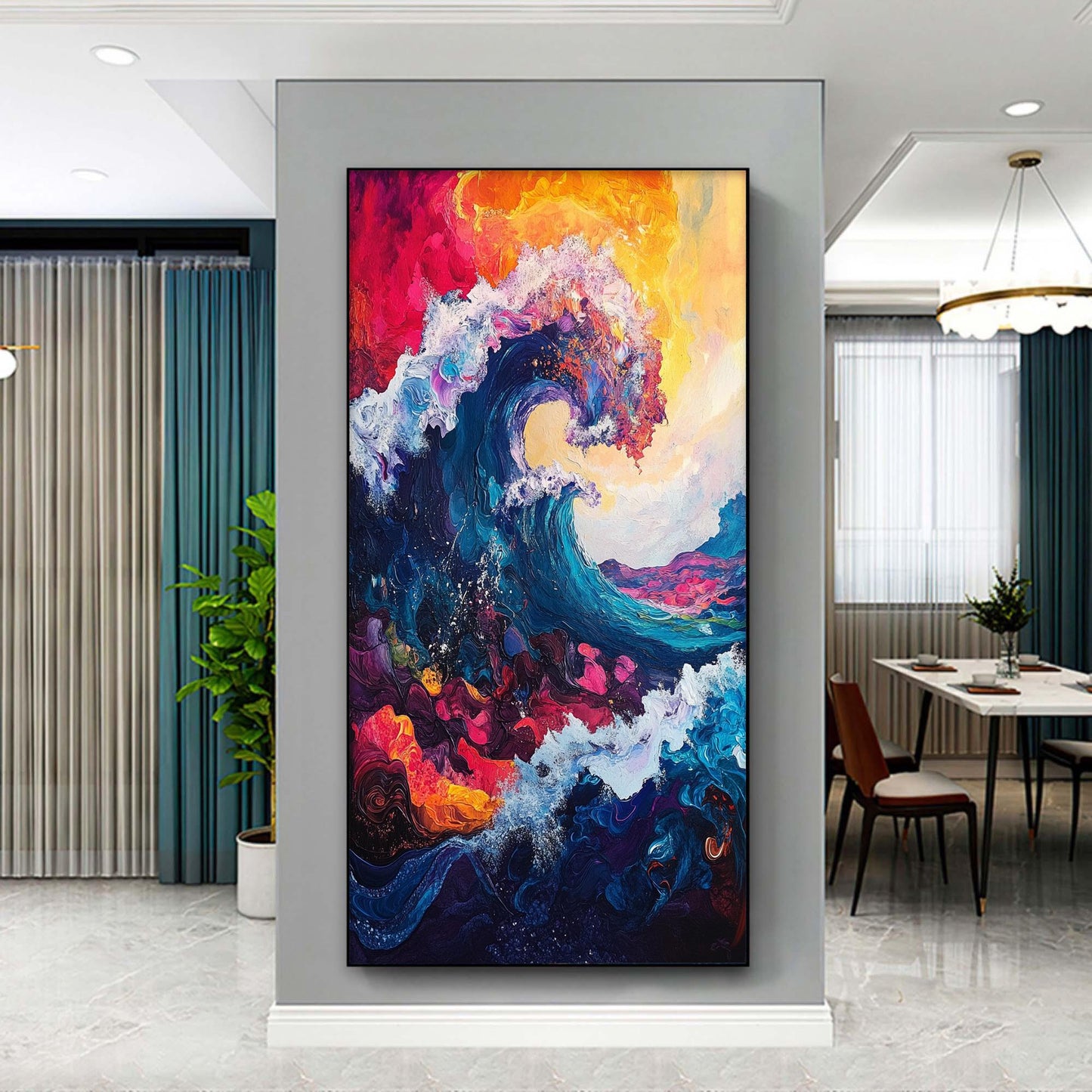 Hand-Painted Abstract Oil Painting – Colorful Ocean Wave Seascape Wall Art | Abstract Hand-Painted Oil Painting, view 4