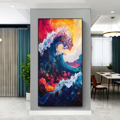 Hand-Painted Abstract Oil Painting – Colorful Ocean Wave Seascape Wall Art | Abstract Hand-Painted Oil Painting, view 4