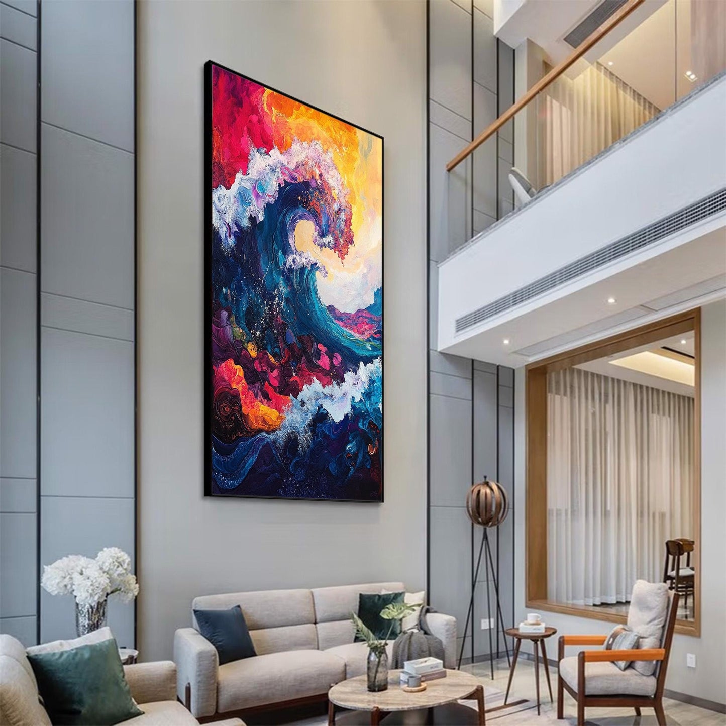 Colorful Abstract Ocean Wave Seascape Wall Art – Hand-Painted Oil Painting