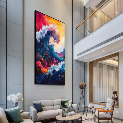 Colorful Abstract Ocean Wave Seascape Wall Art – Hand-Painted Oil Painting