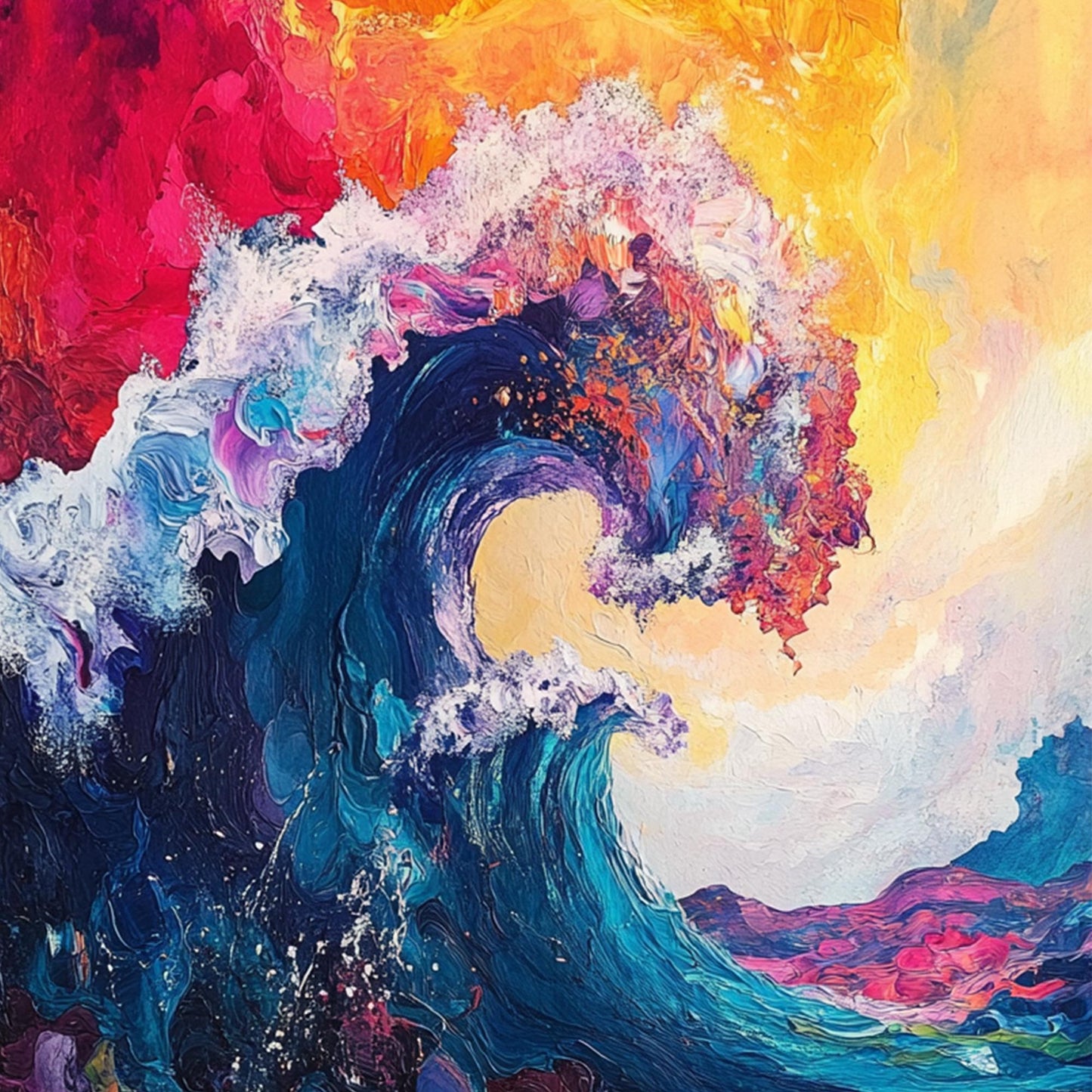 Hand-Painted Abstract Oil Painting – Colorful Ocean Wave Seascape Wall Art | Abstract Hand-Painted Oil Painting, view 5