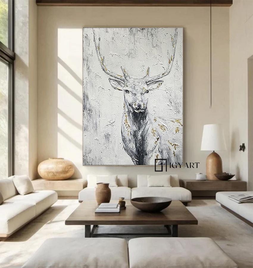 Abstract Deer Painting – Large Canvas Wall Art – Abstract Painting