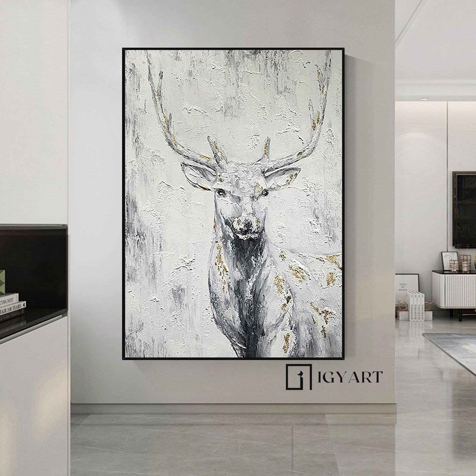 Abstract Deer Painting – Large Canvas Wall Art – Abstract Painting