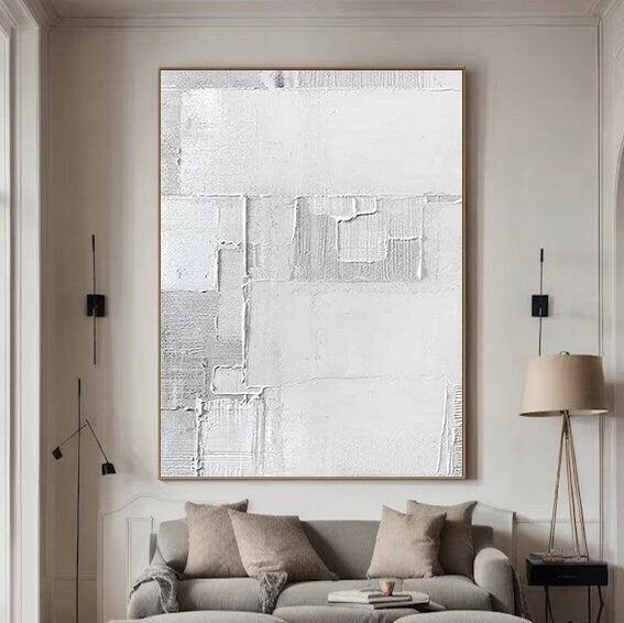 Grey and White Abstract Painting – Minimalist Wall Art
