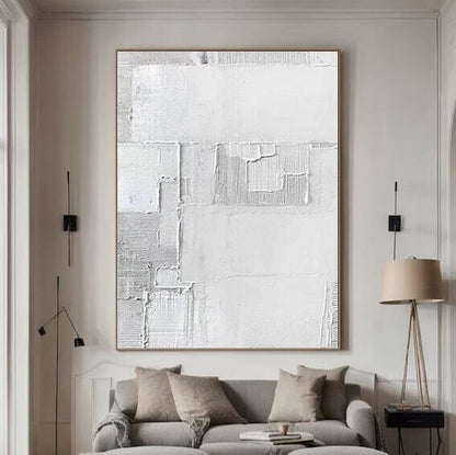 Grey and White Abstract Painting – Minimalist Wall Art