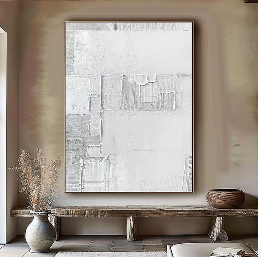 Grey and White Abstract Painting – Minimalist Wall Art