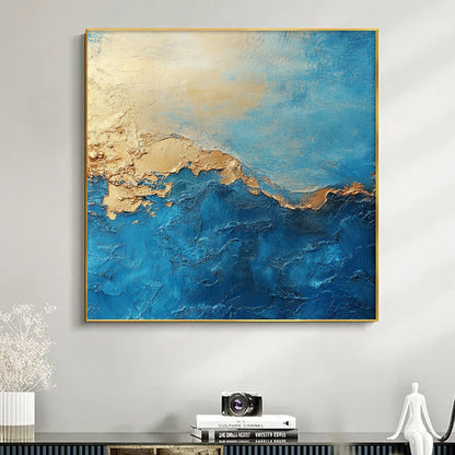 Blue and Gold Abstract Botanical Leaf Wall Art
