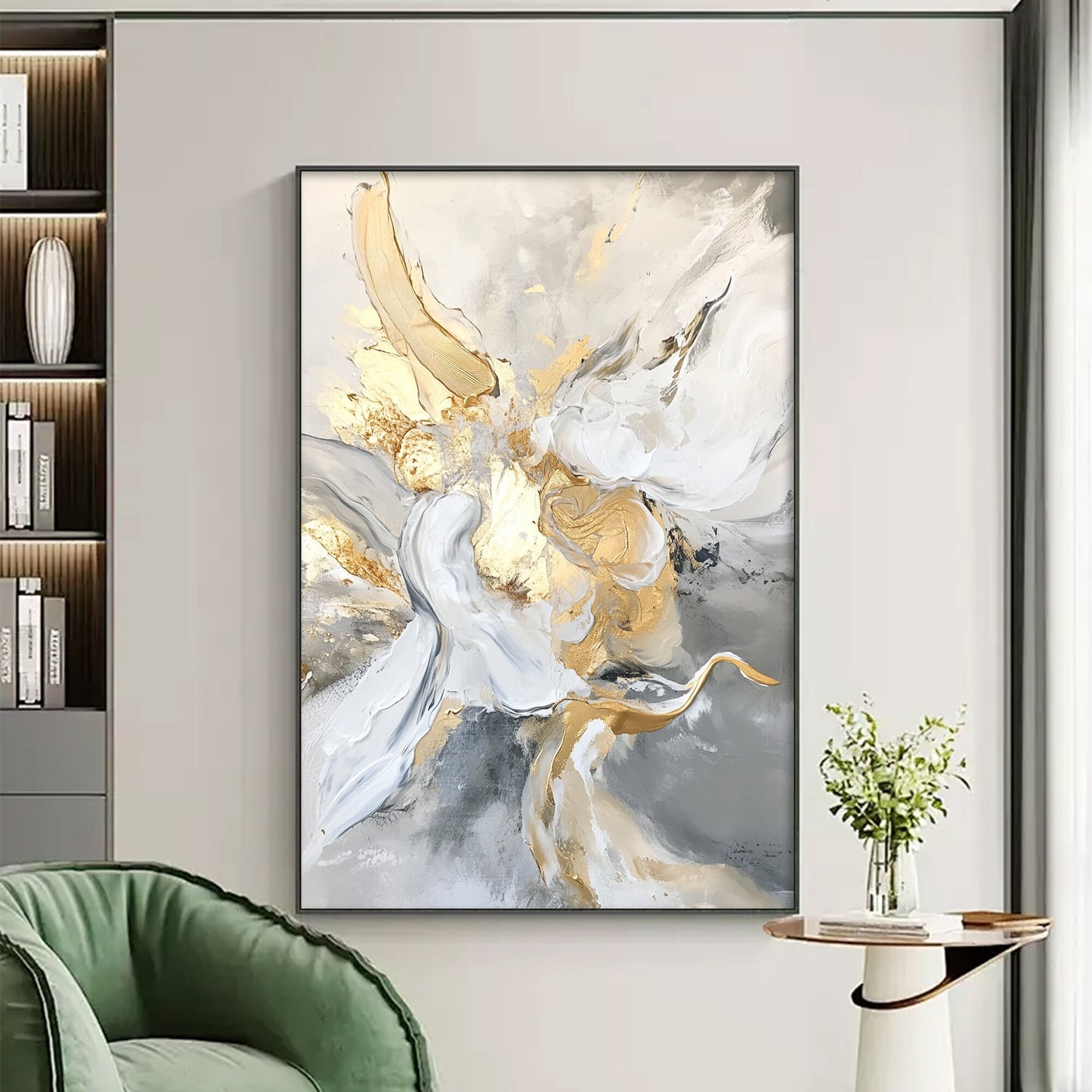 Hand-Painted Abstract Oil Painting – Gold and Grey Abstract Wall Art | Hand-Painted Oil Painting, view 5