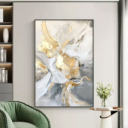 Hand-Painted Abstract Oil Painting – Gold and Grey Abstract Wall Art | Hand-Painted Oil Painting, view 5
