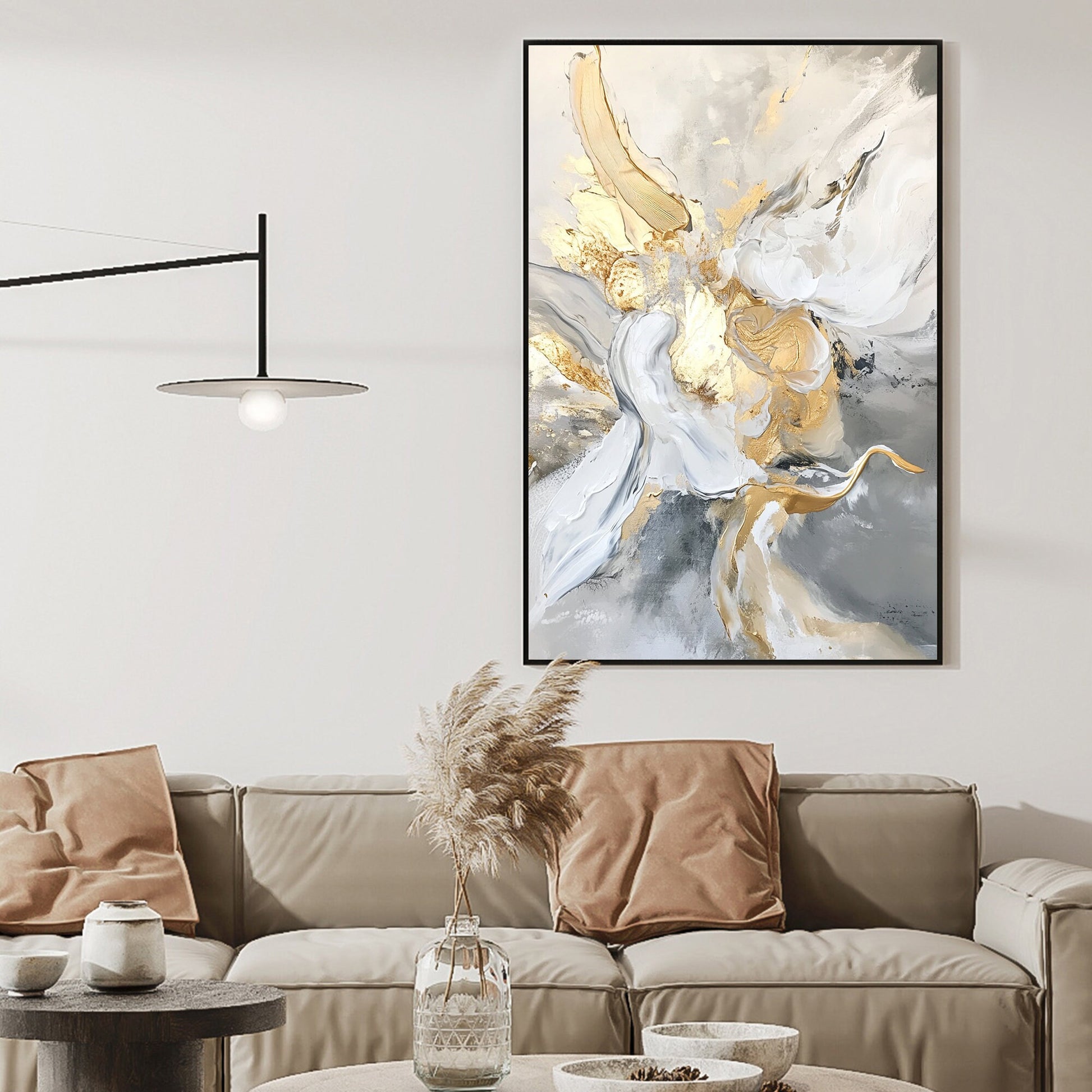 Hand-Painted Abstract Oil Painting – Gold and Grey Abstract Wall Art | Hand-Painted Oil Painting, view 4