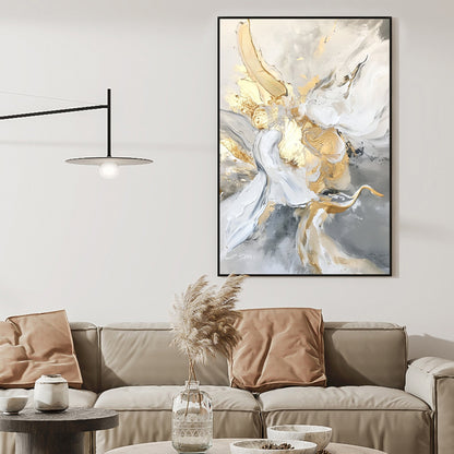 Hand-Painted Abstract Oil Painting – Gold and Grey Abstract Wall Art | Hand-Painted Oil Painting, view 4