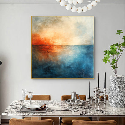 Hand-Painted Ocean Sunset Oil Painting – Blue and Orange Sunset Abstract Wall Art | Hand-Painted Oil Painting, view 4