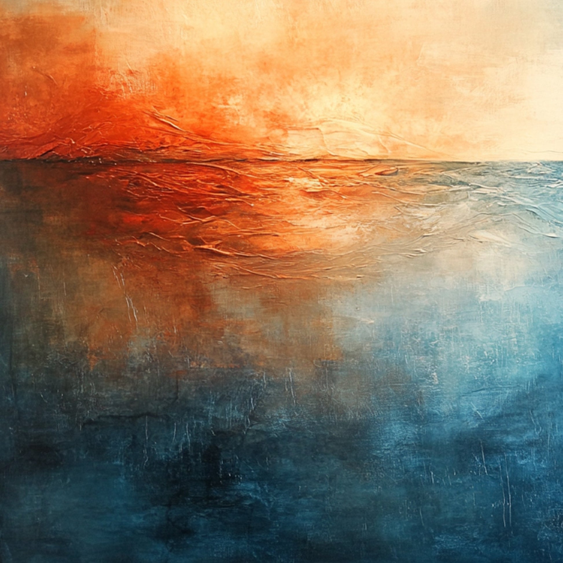 Hand-Painted Ocean Sunset Oil Painting – Blue and Orange Sunset Abstract Wall Art | Hand-Painted Oil Painting, view 3