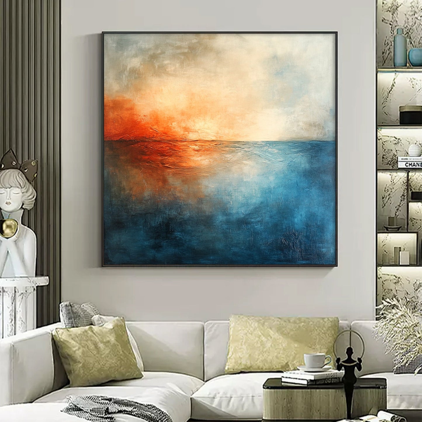 Blue and Orange Sunset Abstract Wall Art