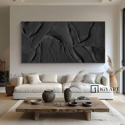 Black 3D Abstract Painting Black 3D Textured Painting Black 3D Minimalist