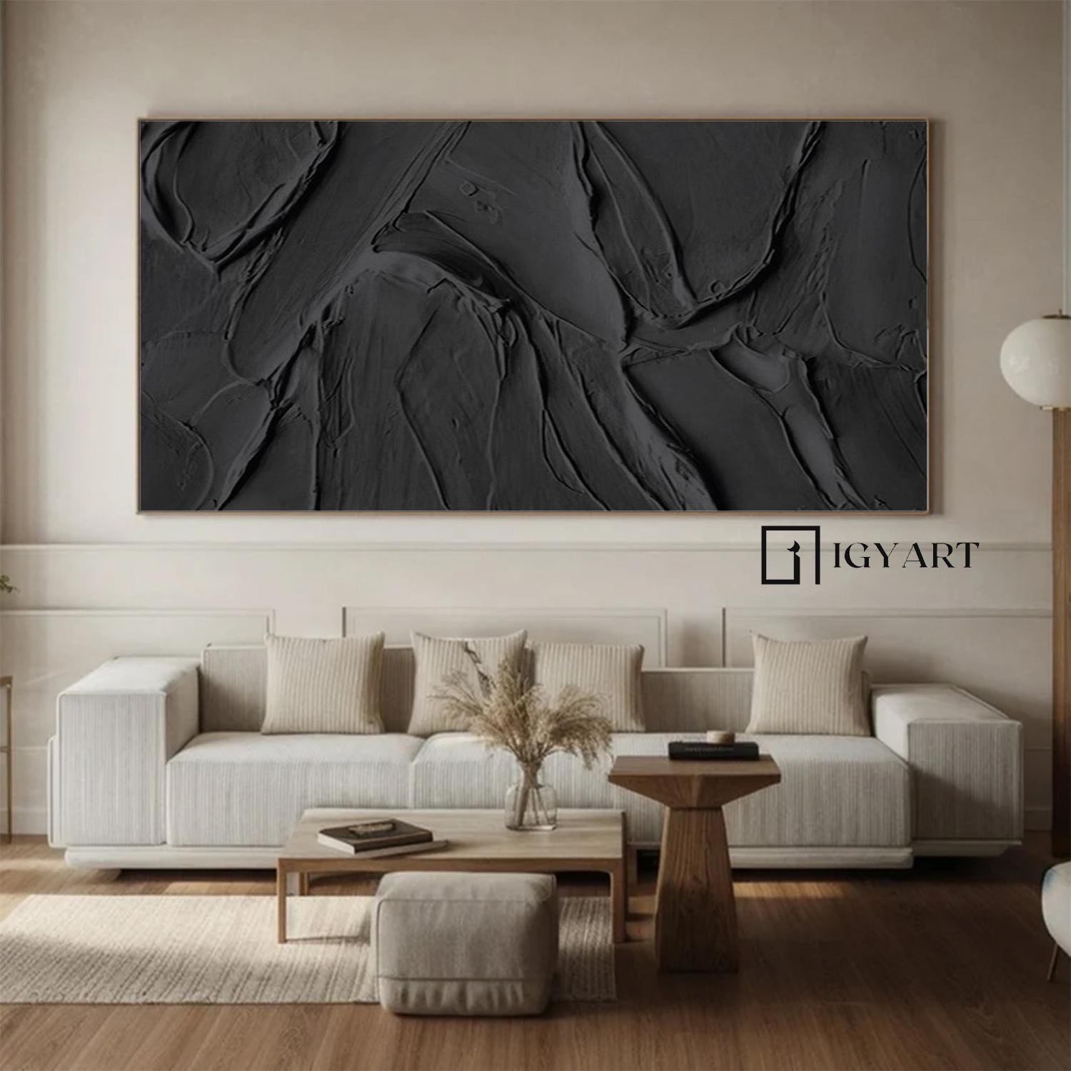Black 3D Abstract Painting Black 3D Textured Painting Black 3D Minimalist