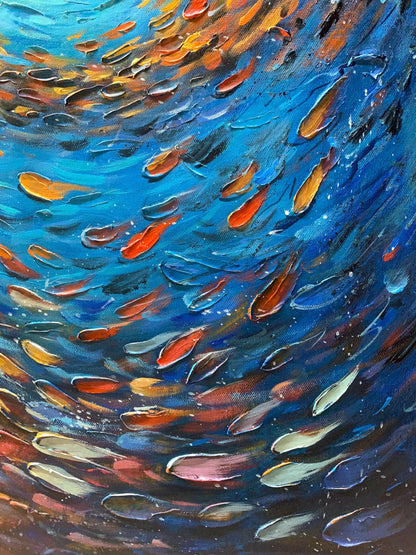 Original School of Fish – Blue Underwater Ocean Wall Art | Abstract Oil Painting, view 5