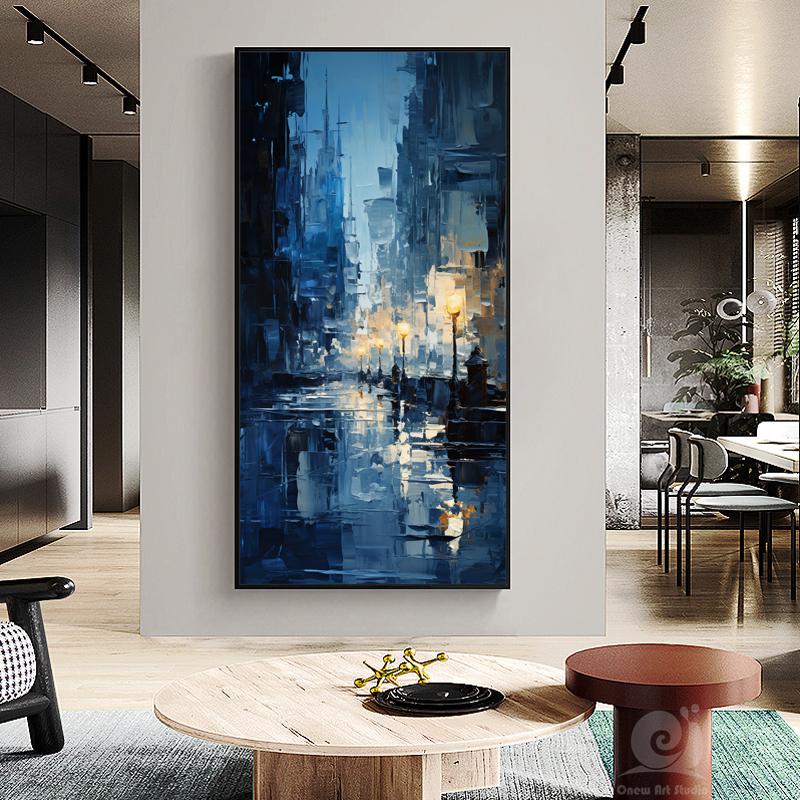 Abstract Cityscape Canvas Wall Art, Large Original Streetscape Oil Painting on Canvas, Modern Textured Wall Art for Living Room, Home Décor