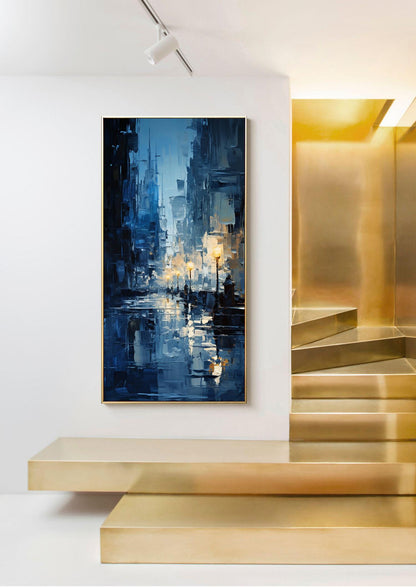 Abstract Cityscape Canvas Wall Art, Large Original Streetscape Oil Painting on Canvas, Modern Textured Wall Art for Living Room, Home Décor