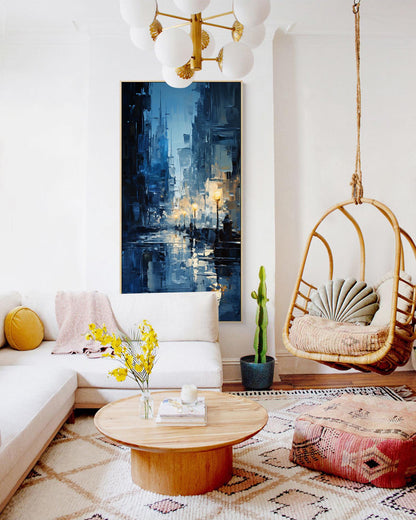 Abstract Cityscape Canvas Wall Art, Large Original Streetscape Oil Painting on Canvas, Modern Textured Wall Art for Living Room, Home Décor