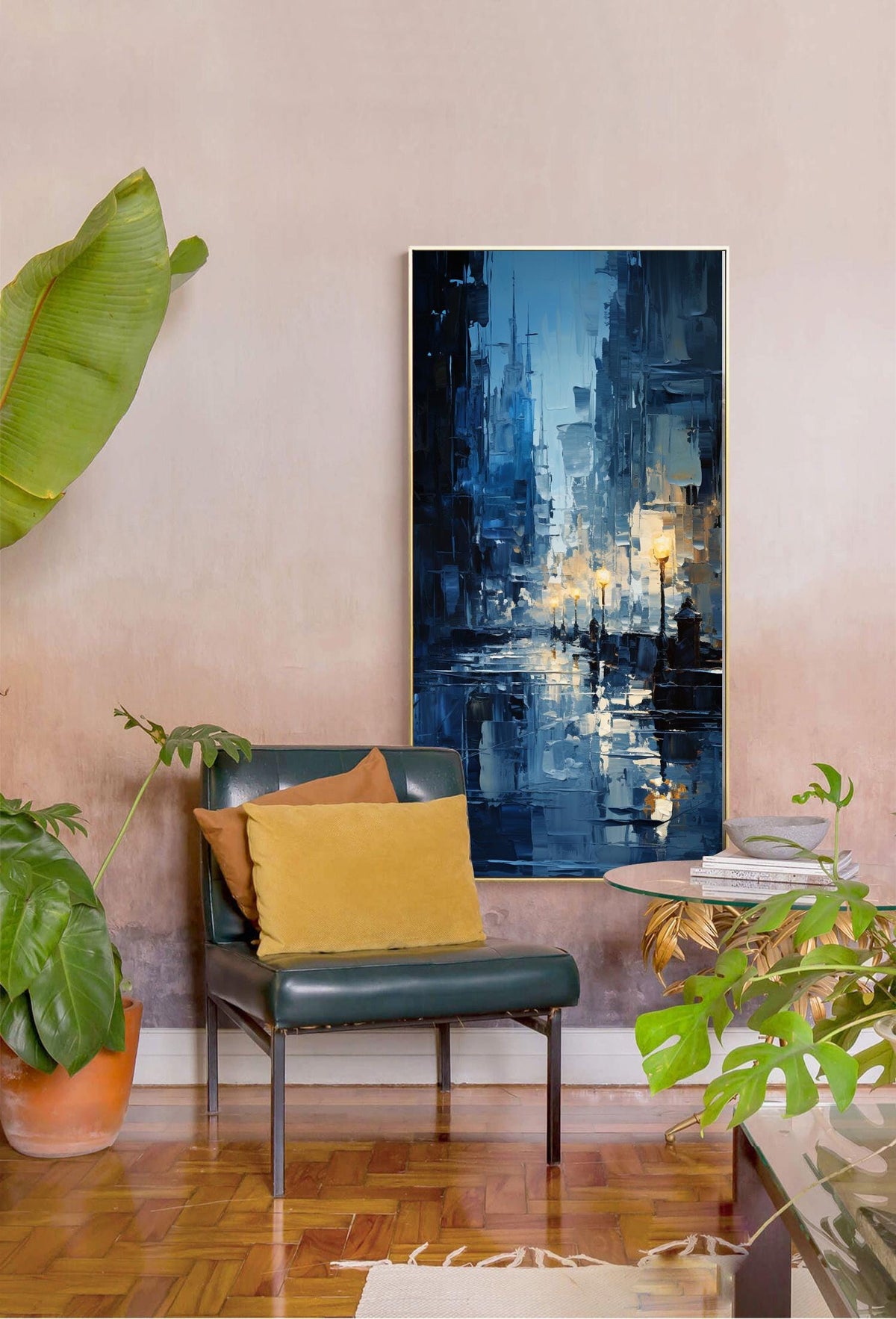 Abstract Cityscape Canvas Wall Art, Large Original Streetscape Oil Painting on Canvas, Modern Textured Wall Art for Living Room, Home Décor