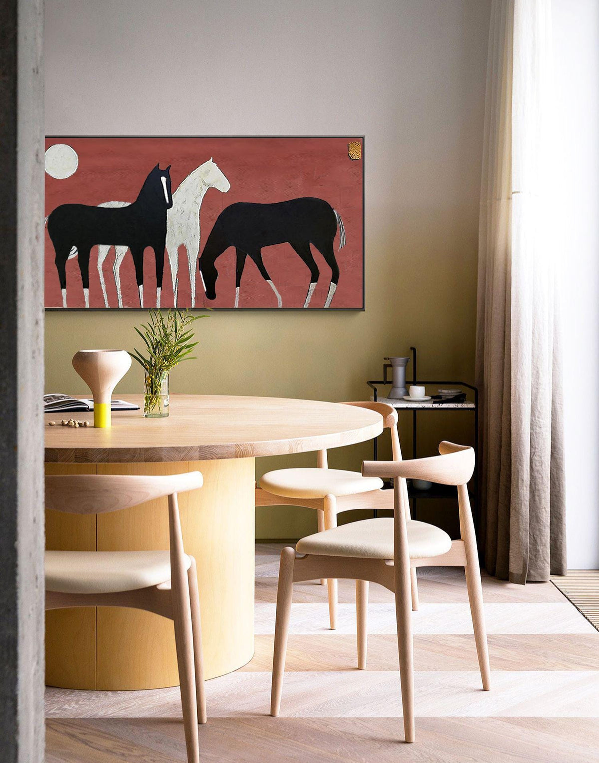 Abstract Black and White Horses Oil Painting on Canvas, Large Original Horse Canvas Wall Art, Modern Animal Wall Art for Living Room Bedroom