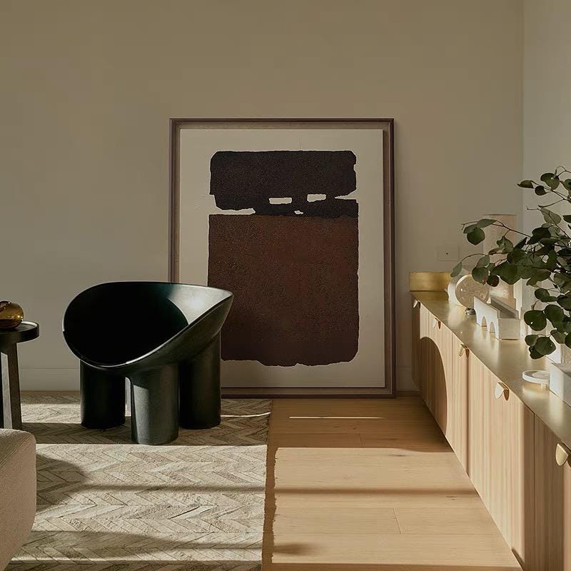 Original Brown and Beige Oil Painting on Canvas, Large Abstract Geometric Wall Art, Modern Minimalist Wall Art for Living Room,bedroom Decor