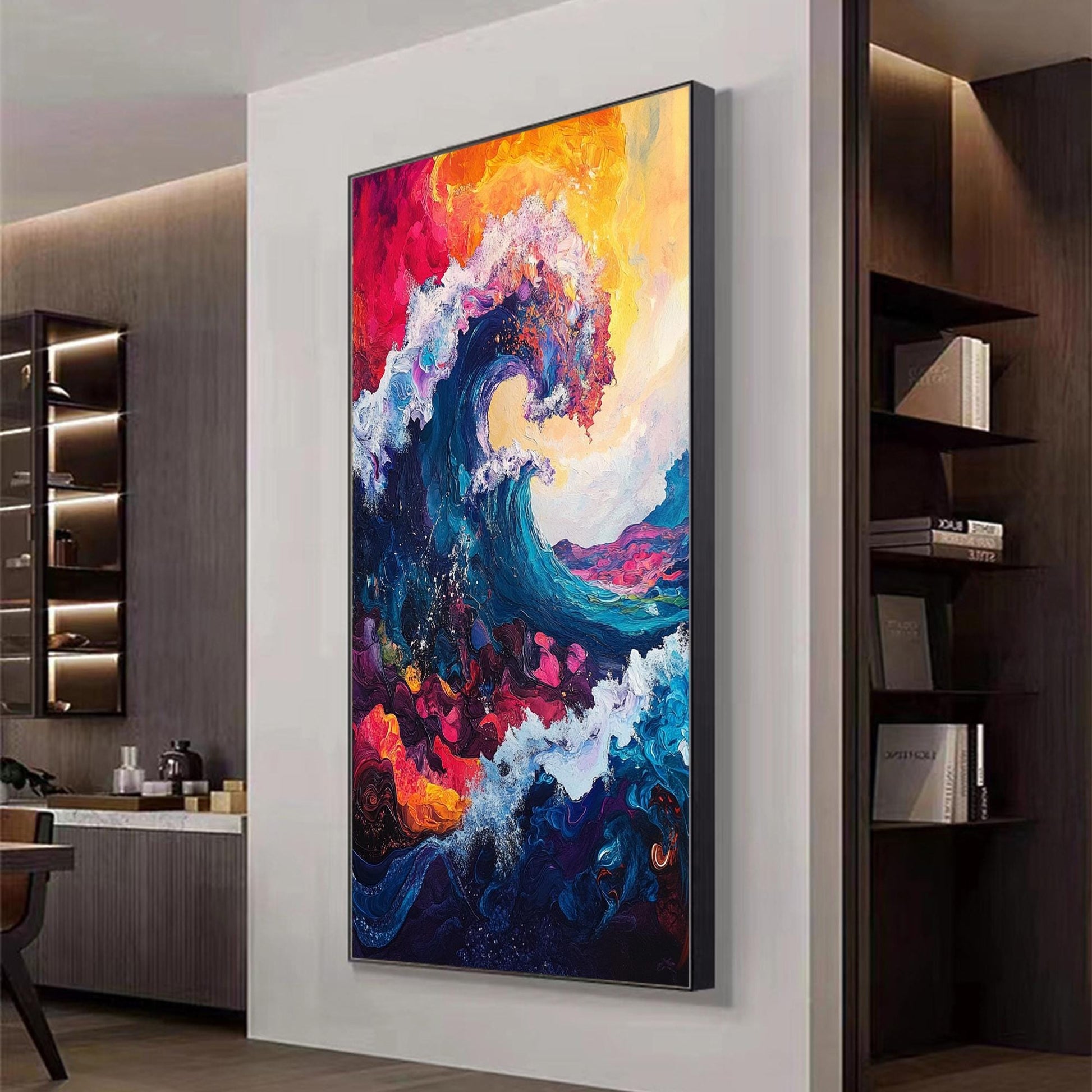Hand-Painted Abstract Oil Painting – Colorful Ocean Wave Seascape Wall Art | Abstract Hand-Painted Oil Painting, view 2