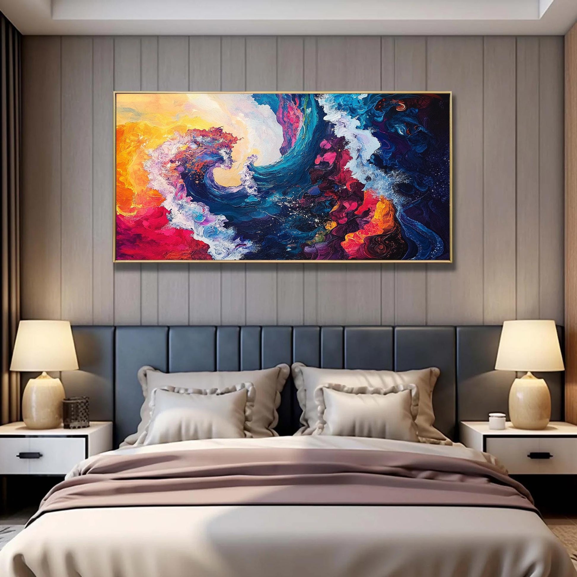 Hand-Painted Abstract Oil Painting – Colorful Ocean Wave Seascape Wall Art | Abstract Hand-Painted Oil Painting, view 3