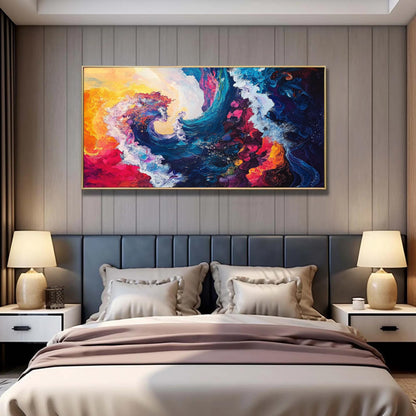 Hand-Painted Abstract Oil Painting – Colorful Ocean Wave Seascape Wall Art | Abstract Hand-Painted Oil Painting, view 3