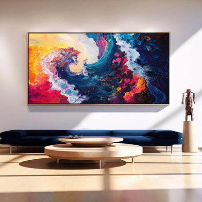 Colorful Abstract Ocean Wave Seascape Wall Art – Hand-Painted Oil Painting