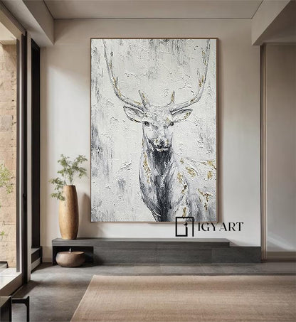 Abstract Deer Painting – Large Canvas Wall Art – Abstract Painting