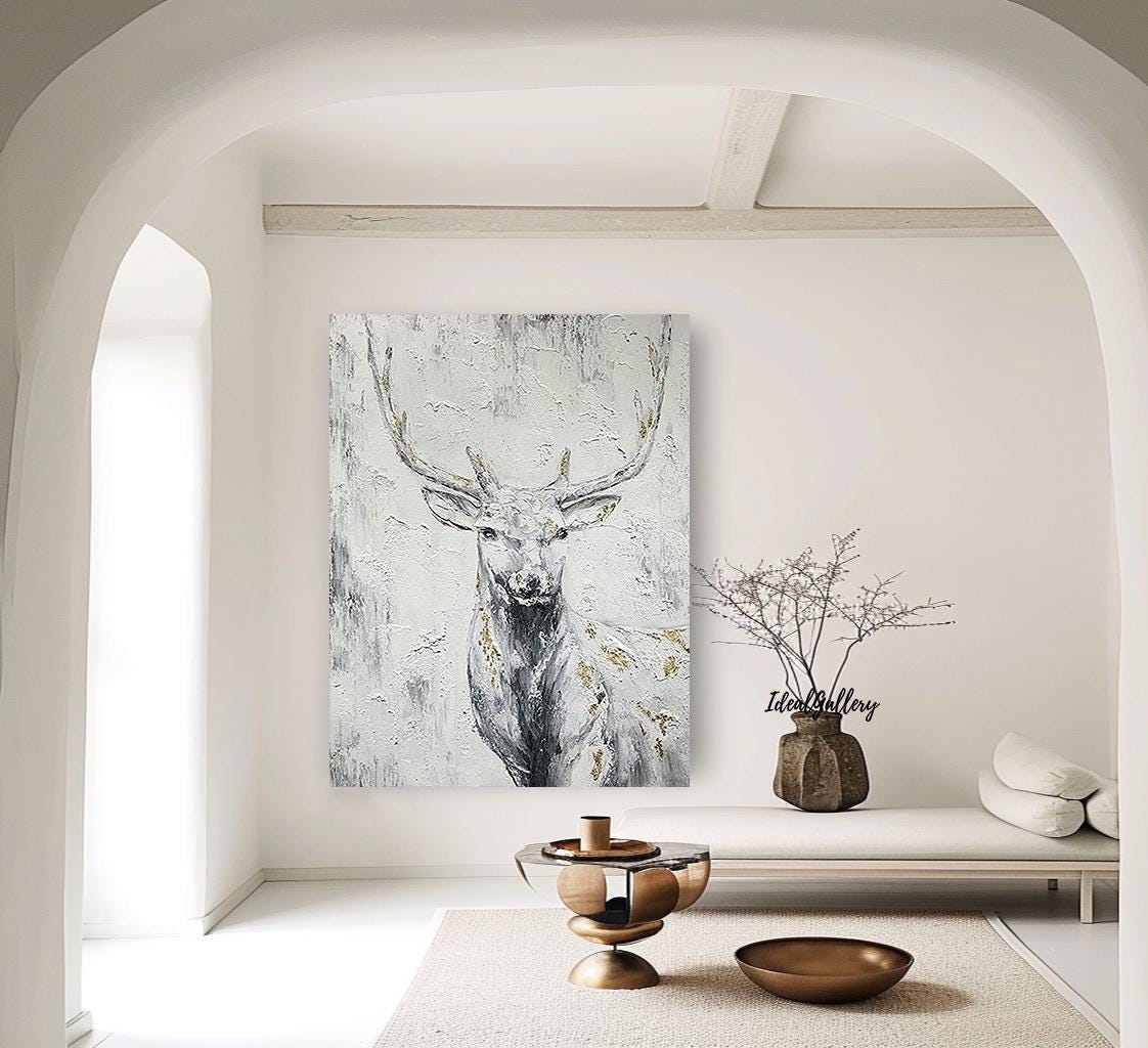Abstract Deer Painting – Large Canvas Wall Art – Abstract Painting