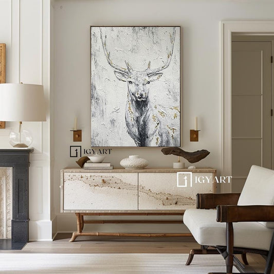 Abstract Deer Painting – Large Canvas Wall Art – Abstract Painting