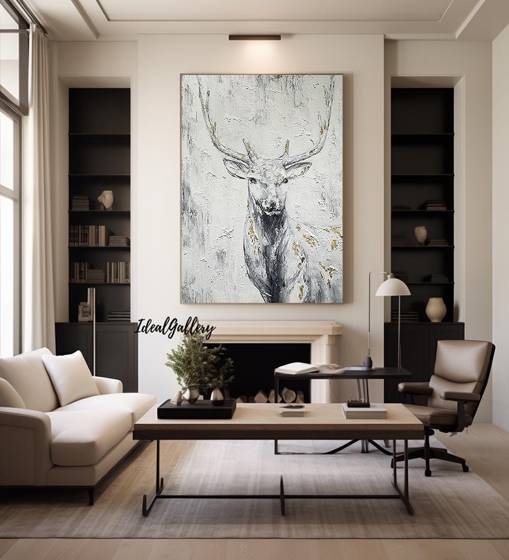 Abstract Deer Painting – Large Canvas Wall Art – Abstract Painting